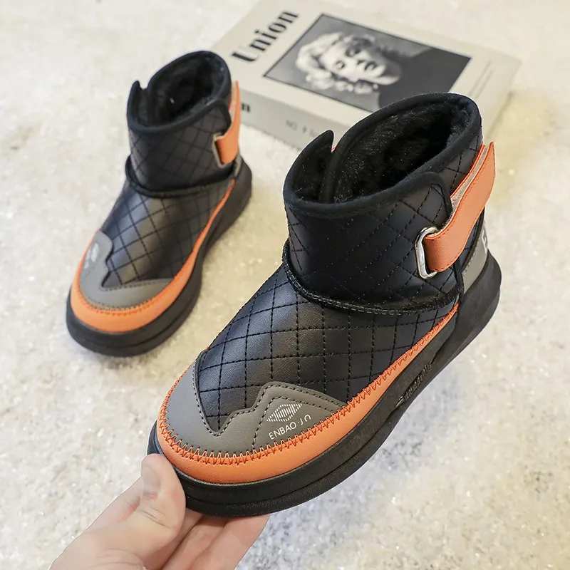 

Boy's Girl's Winter Warm Fur Lining Non-Slip Snow Shoes Ankle Flat Waterproof Outdoor Durable Plush Snow Boots for Kids