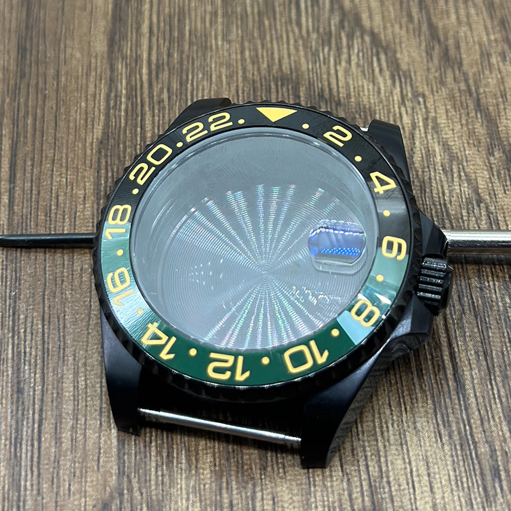 Enhanced Product Title:  
Black Finish GMT Series Bezel Watch Case with Sapphire Glass - 40mm