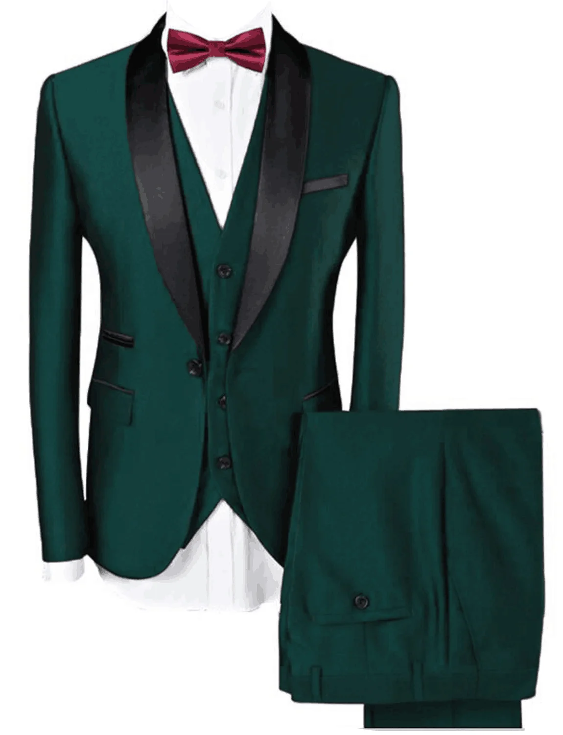 Solid Men's 3 Pieces Shawl Lapel Suits for Wedding Business Slim Fit One Button Suit Blazer Vest Pants Formal Groom Tuxedos