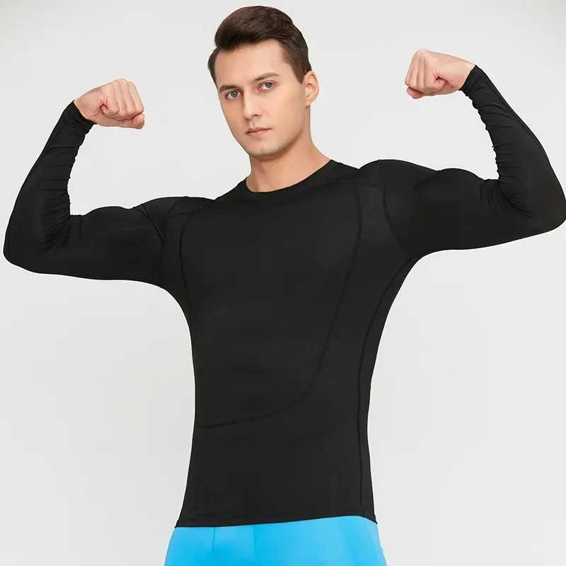 Gym Fitness Men's Sports Tops Running T-Shirts Quick Dry Long Sleeve Tights Basketball Bottom Shirts Running Fitness Clothing