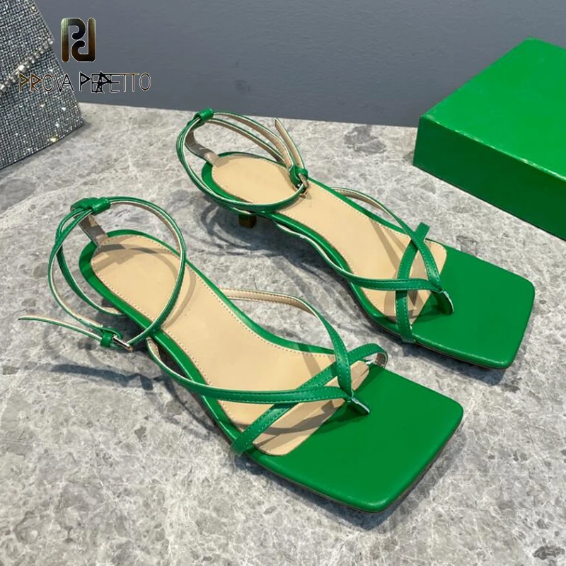 

Genuine Leather Ladies Strappy Sandal Shoes Thong Flip Flop Squared Toe 2023 Green Pink Sexy Low Heel Sapatos Mujer Summer Shoe