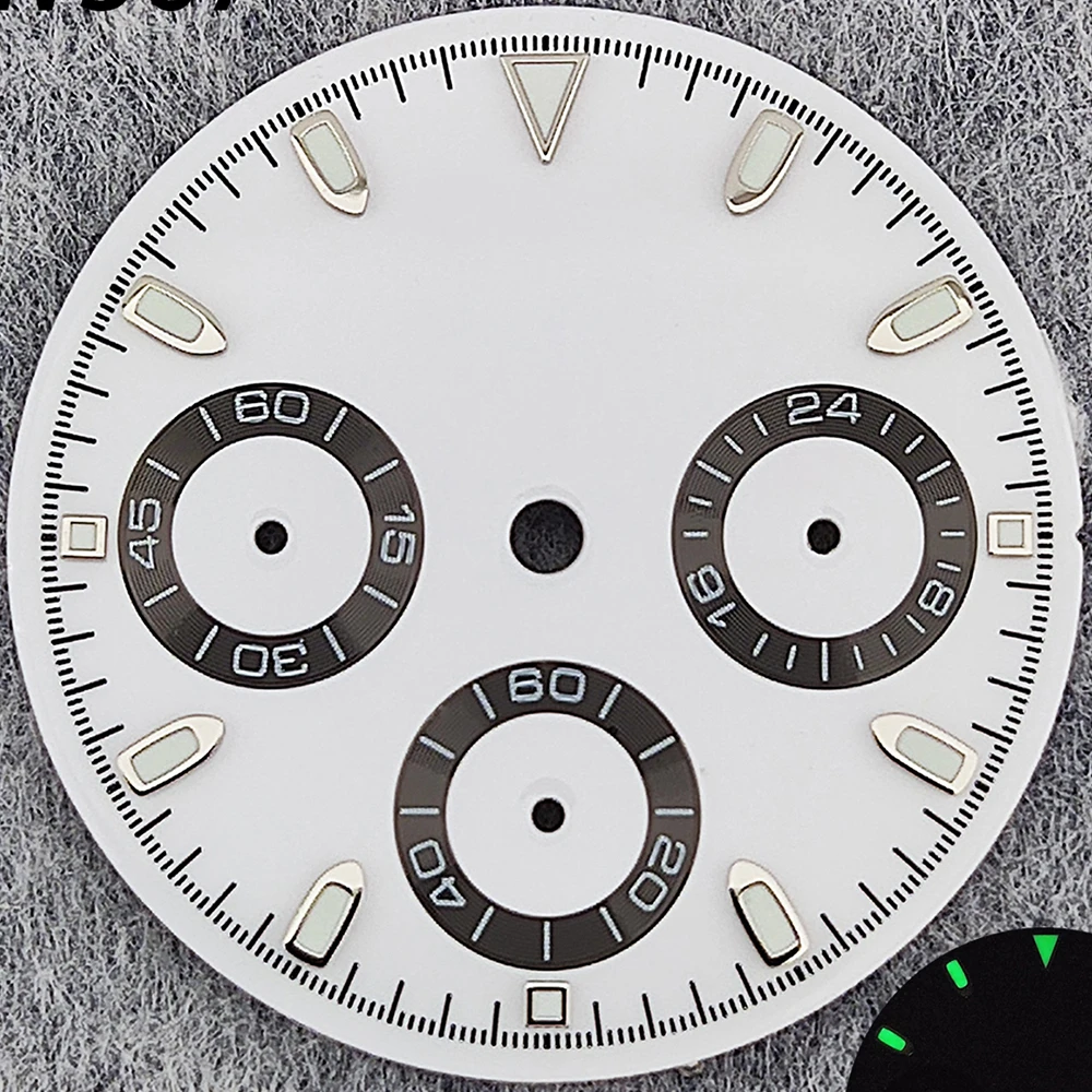 29.5mm Green Luminous Chronograph Dial with 6 Hands for Quartz Movement Watches