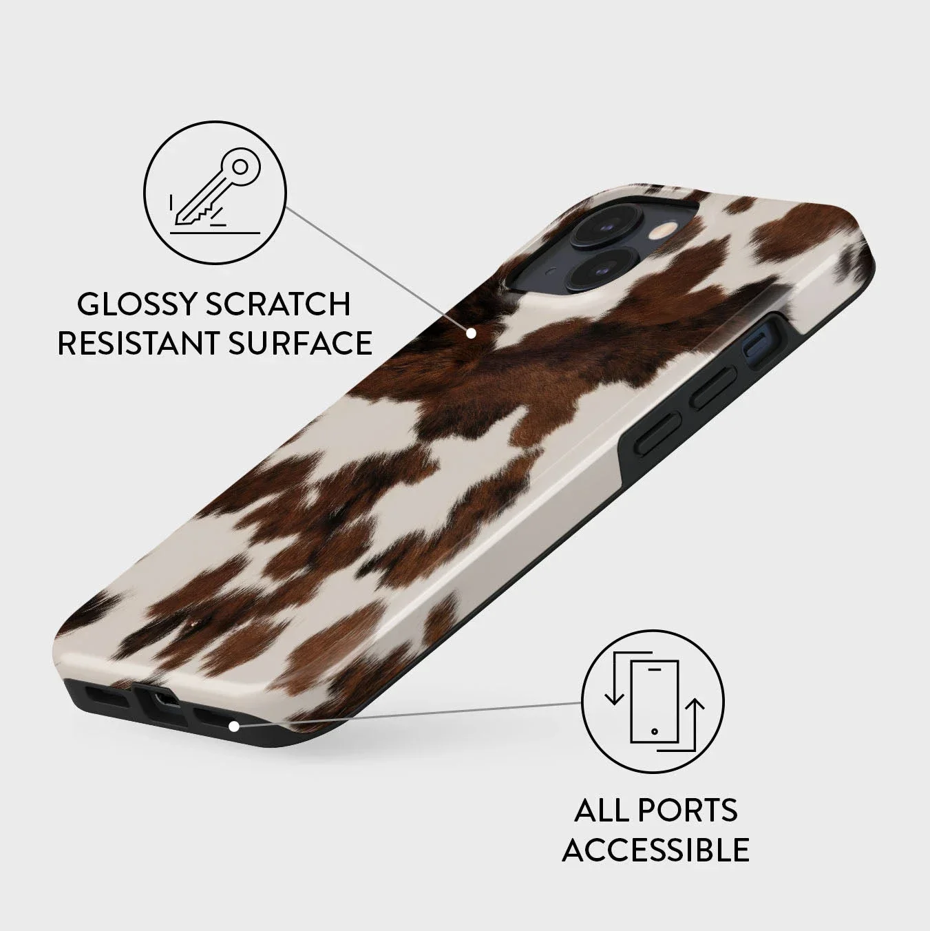 Brown Cow Fur Pattern Case for IPHONE 16ProMax 15 14 13 12 11 PRO Plus Acrylic TPU Two in One Magnetic Phone Cases