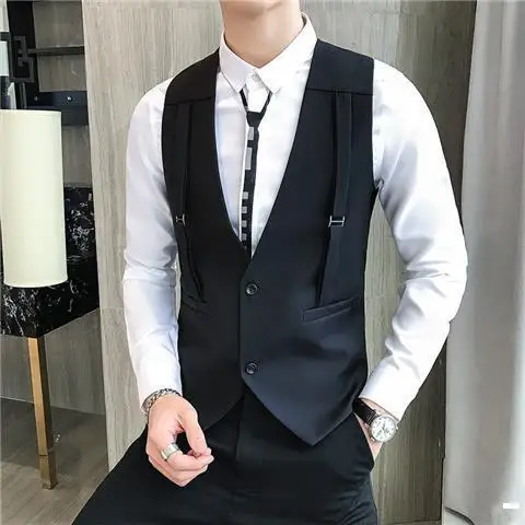 

M-3XL Mens Suits Vests Spring Autumn Single Breasted Solid Color Slim Smart Casual Handsome Male Blazer Waistcoats Clothes H58