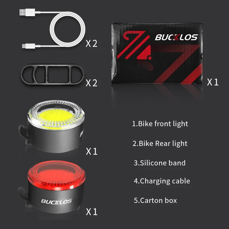 Bucklos kit éclairage vélo led rechargeable par usb avant et arrière_voghion.com