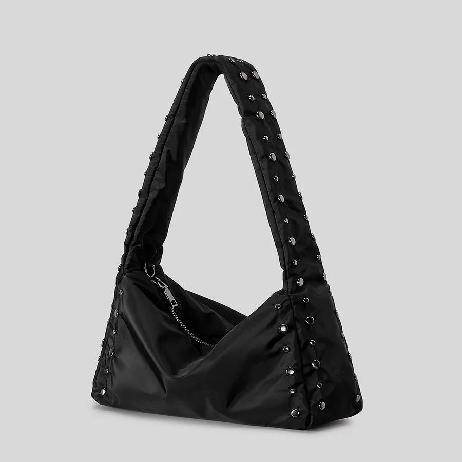 Autumn&Winter Women Cotton Padded Shoulder Bag Large Capacity New Handbag Solid Quilted Tote Bag Embroidered Thread Underarm Bag