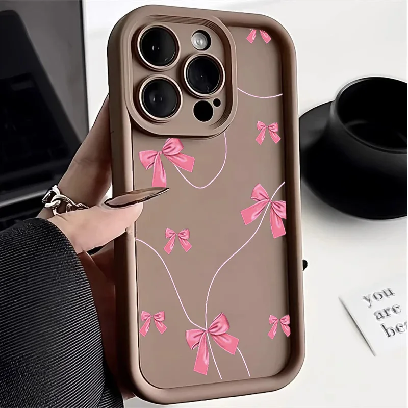 Cute Pink Bow Pattern Silicone Shockproof Phone Case Cover