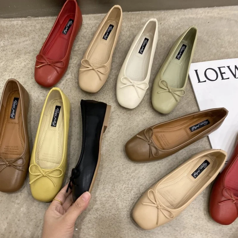 

Women Flats Ballet Shoes Square Toe Moccasins Thick Heel Flat Ballerina Shallow Shoes Casual Outdoor Slip On Flat 35-40