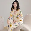2PCS/Set Spring Autumn New Comfortable Simple Cute Fashion Elastic Cartoon Korean Long Sleeve Large Size Home Women's Pajamas 2