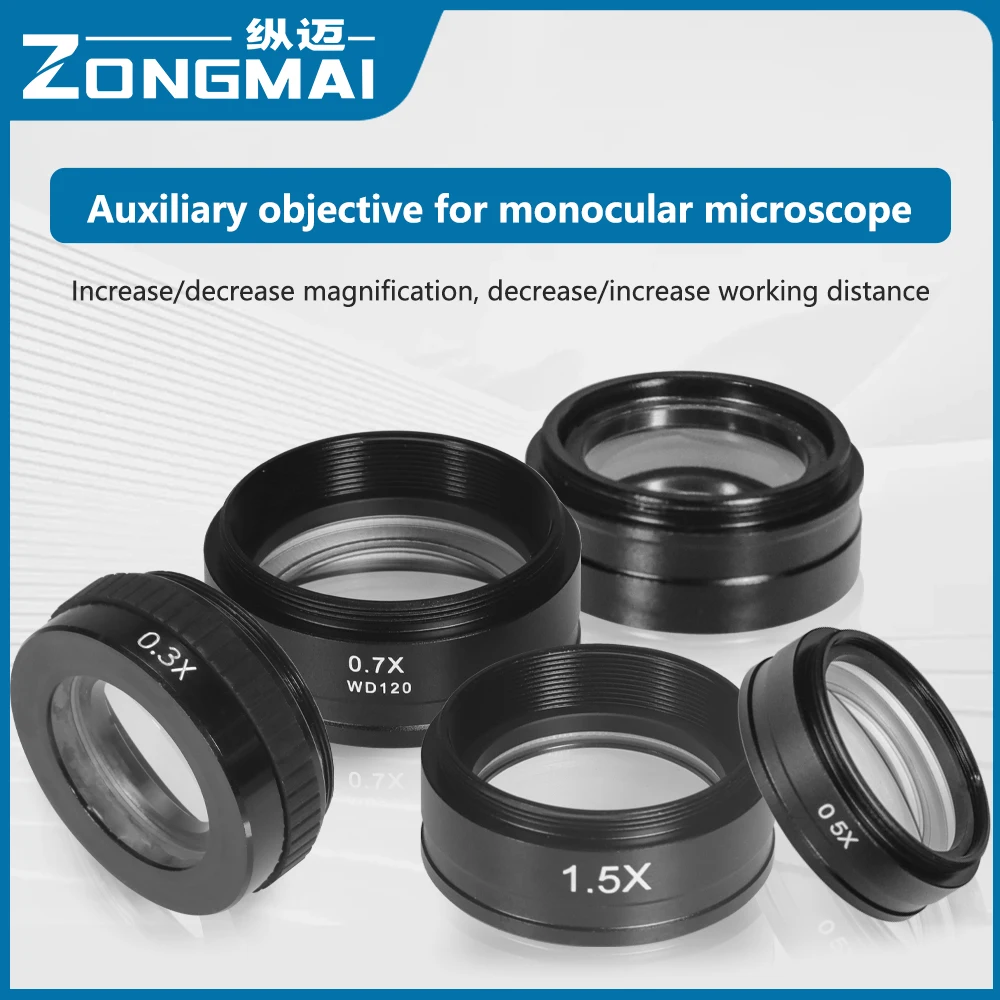 Microscope Objective Lens 0.3X/0.5X /0.7X/ 1.5X/2X Barlow Auxiliary For 10A C-MOUNT Industrial Video Microscope
