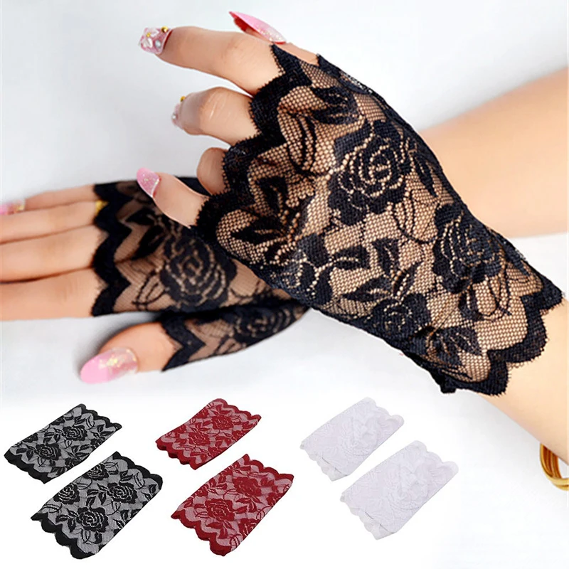 

New Fashion Sailor Dance Gloves Fingerless Women Sexy Lace Ladies Half Finger Fishnet Gloves Mesh Mitten Handschoenen Guantes