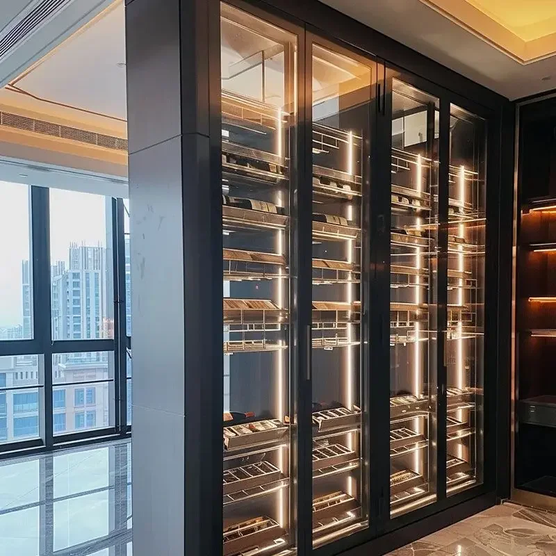 double glass door wine cabinet stainless steel wine storage display bar cabinet cellar