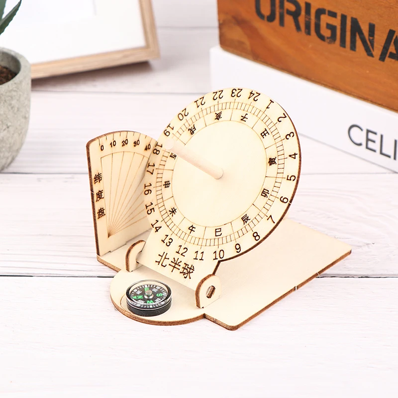 

Wooden Sundial Model Technology Small Production DIY Material Sun Clock Science Experiment Equipment Science Toys