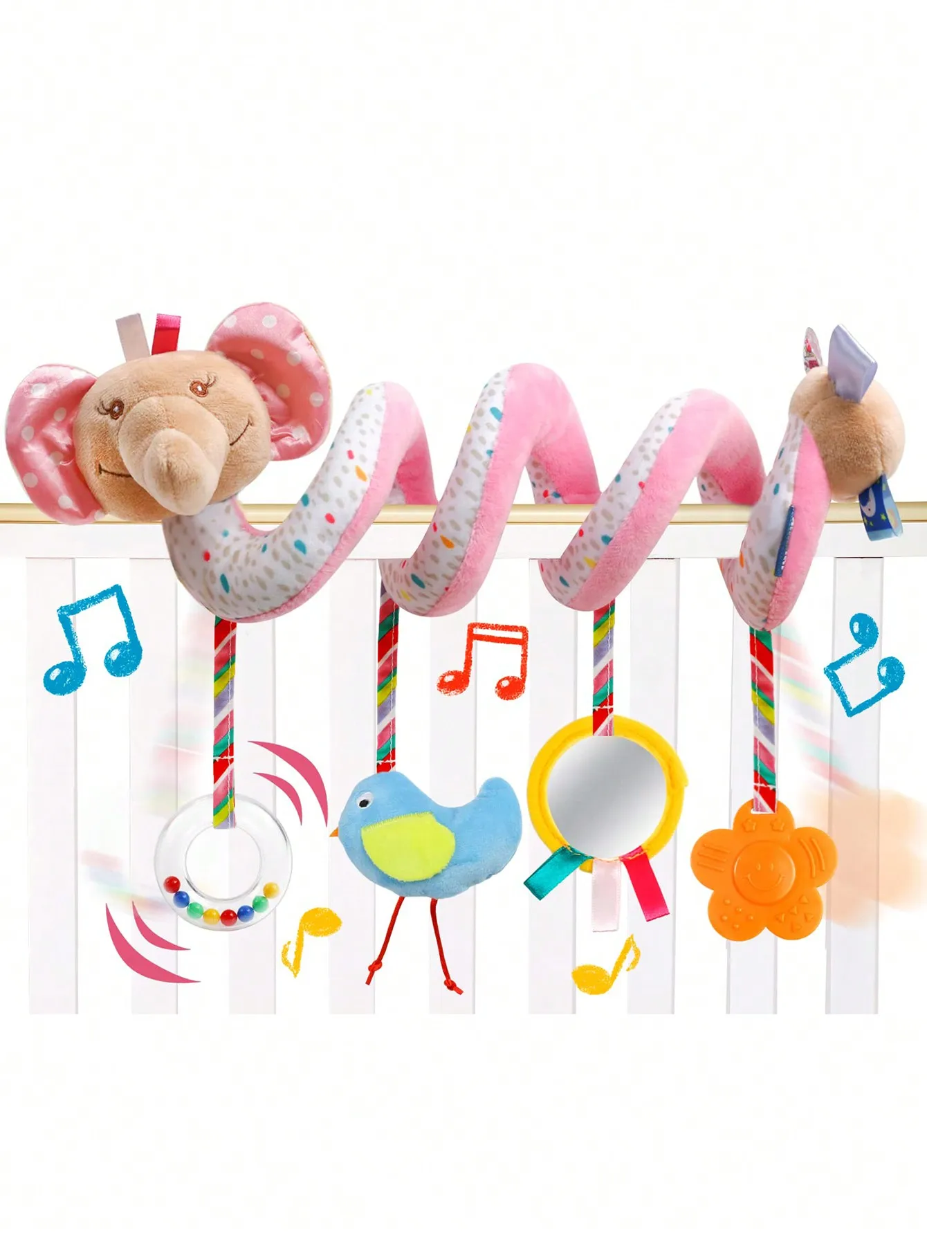 Infant and toddler animal carts wrap around the bed, ring bells, safety mirrors, hanging accessories, plush toys 5