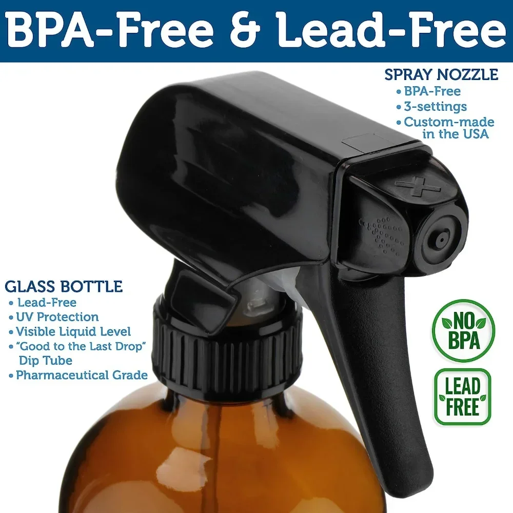 2PCS 250/500ml Empty Amber Glass Refillable Spray Bottle Ideal for Essential Oils Plants Watering Cleaning Solutions Hair Mister