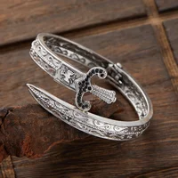 Fashion Exquisite Carving Retro Pattern Set Zirconia Sword Shape Bracelet Ring Men Women Personality Charm Adjustable Jewellery - Image 3
