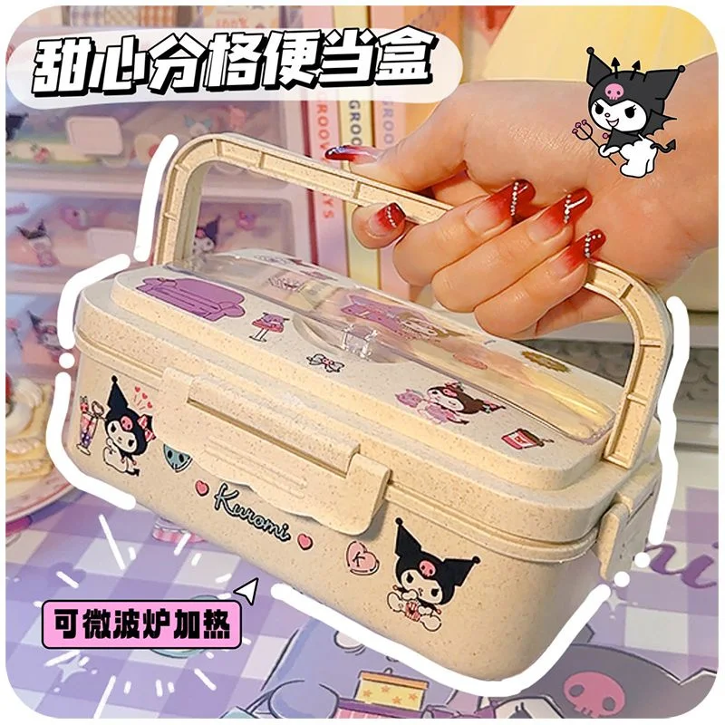 Kuromi Kawaii Portable Lunch Box Cartoon Resin Anime Double Layer Girl  Chopsticks Thermal Bags Japan Healthy Food Container Gift - AliExpress