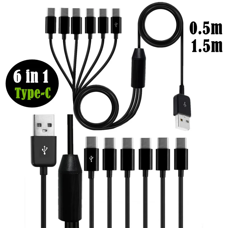 

0.5m 1.5m Type-C 1 to 6 Port Type C USB C to USB Y Splitter Multiple Charging Date Cable Cord For Smartphone Tablet
