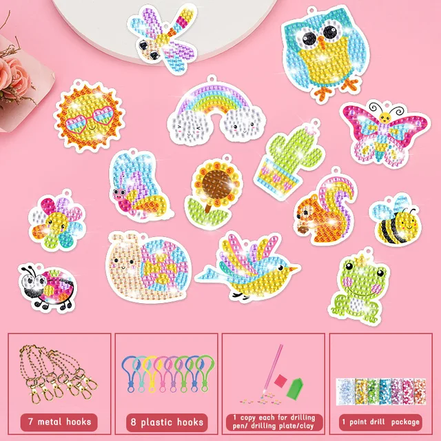 Gem Diamond Painting Art Kits for Kids Cute Stickers with Keychain