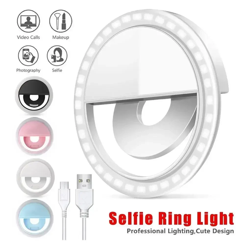 Portable Clip-On LED Selfie Ring Light with USB Charging