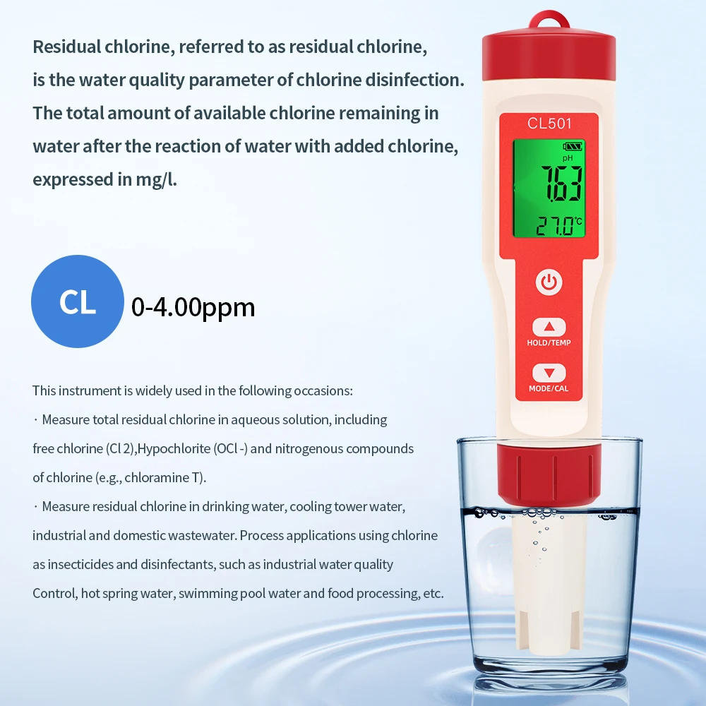 S71f9313b178b45118ed21c0fabee74ccS 5 in 1 Chlorine Meter Pen Water Quality Detector PH, H2, ORP TEMP CL2 Tester Multi-function Spa Swimming Pool Chlorine Monitor Mallzona