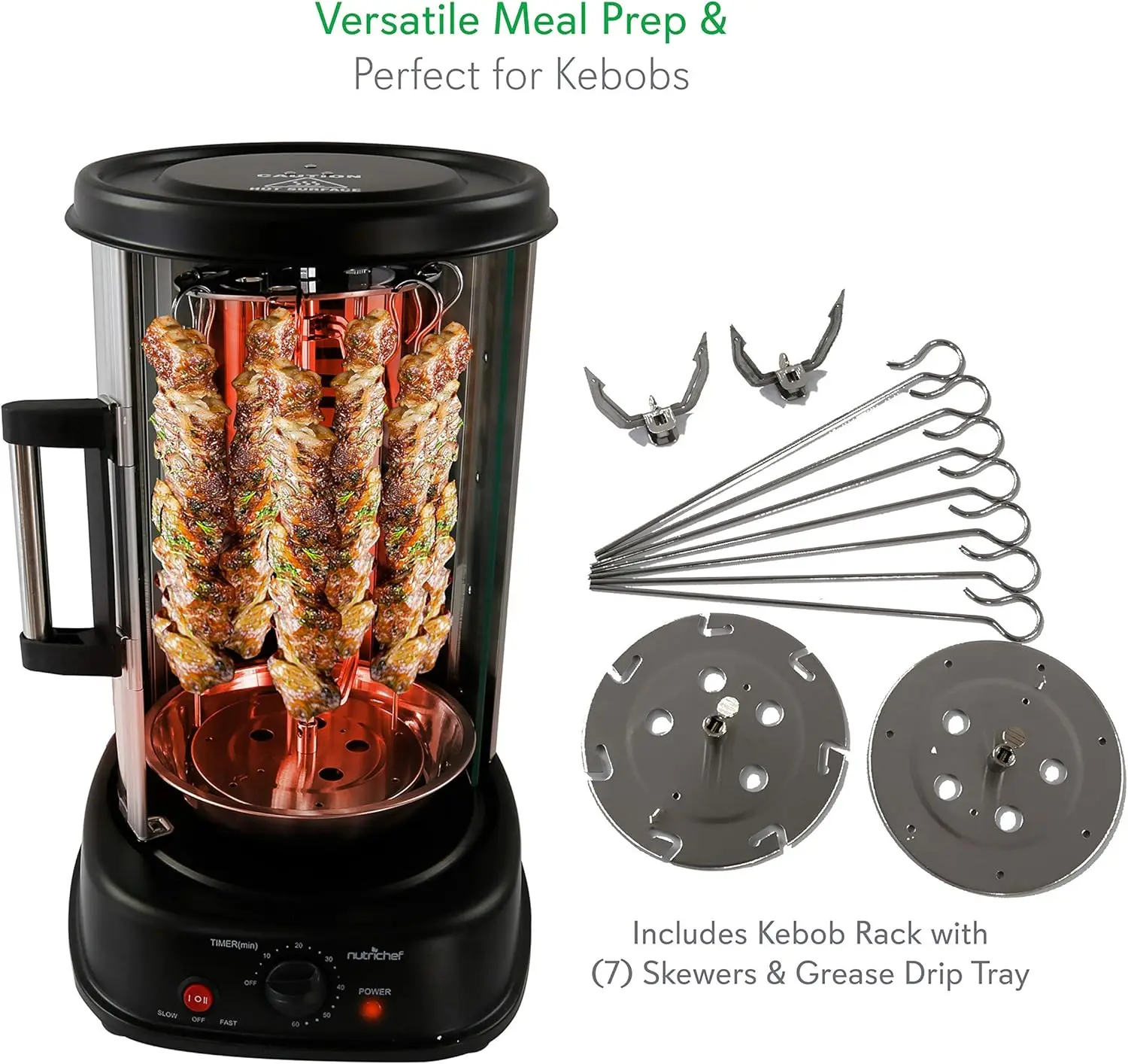 Countertop Vertical Rotating Oven - Rotisserie Shawarma Machine, Kebob Machine, Stain & Heat Resistant Door & Energy Efficient 3