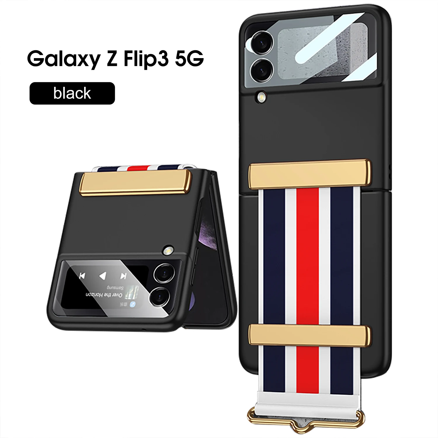 Case with Strap for Z Flip 3 Holder PC Case for Samsung Z Flip 3 Film Phone Cover All-in-one Solid Color Mobile Protective Shell samsung cute phone cover Cases For Samsung