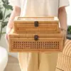 Rattan and Cane Stacking Boxes with Glass Top Lid - Set of 2 for Boho, and Rustic Farmhouse Decor 5