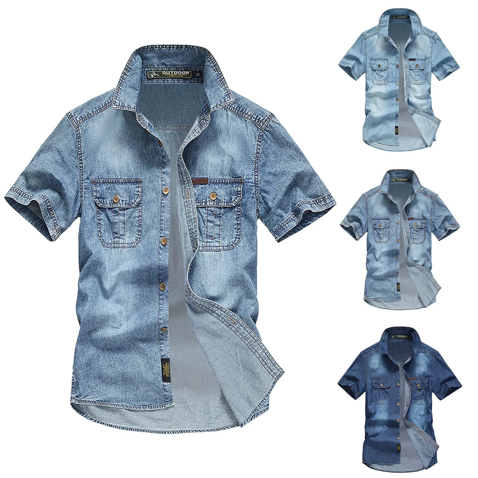 

Рубашка мужская с воротником на пуговицах, хлопок, короткий рукав, много карманов, Ретро стиль, красивая этническая одежда