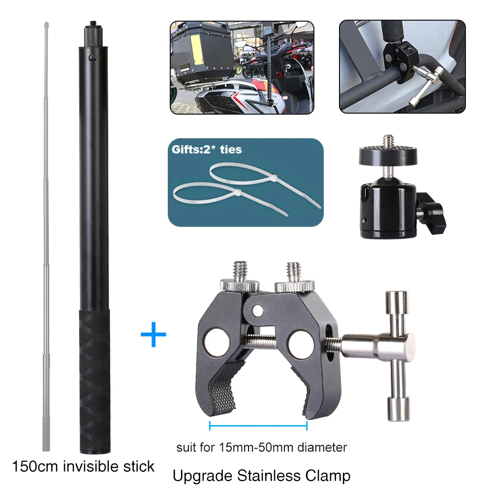 Insta 360 Ace Pro 2 Motorcycle Bike Invisible Selfie Stick Monopod Handlebar Mount Bracket For Gopro Max Hero 12 11 Insta360 Dji 360
