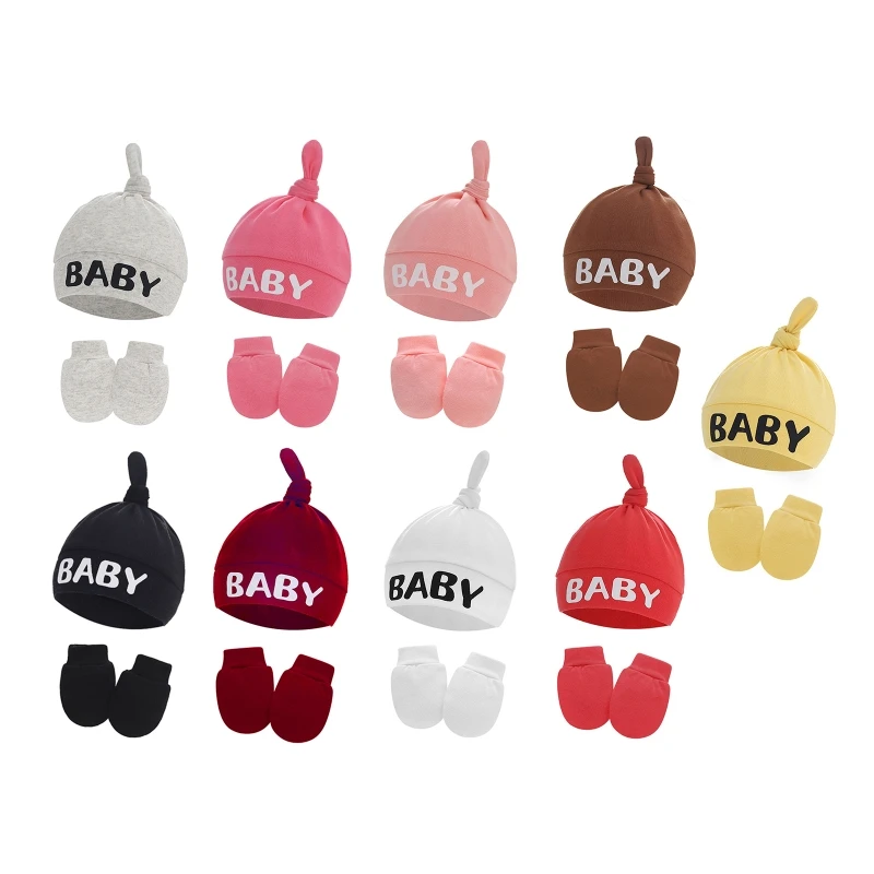 2 Pcs Baby Anti Scratching Cotton Gloves Hat Set Newborn No Scratch Mittens  Cap  for Infants DropShipping