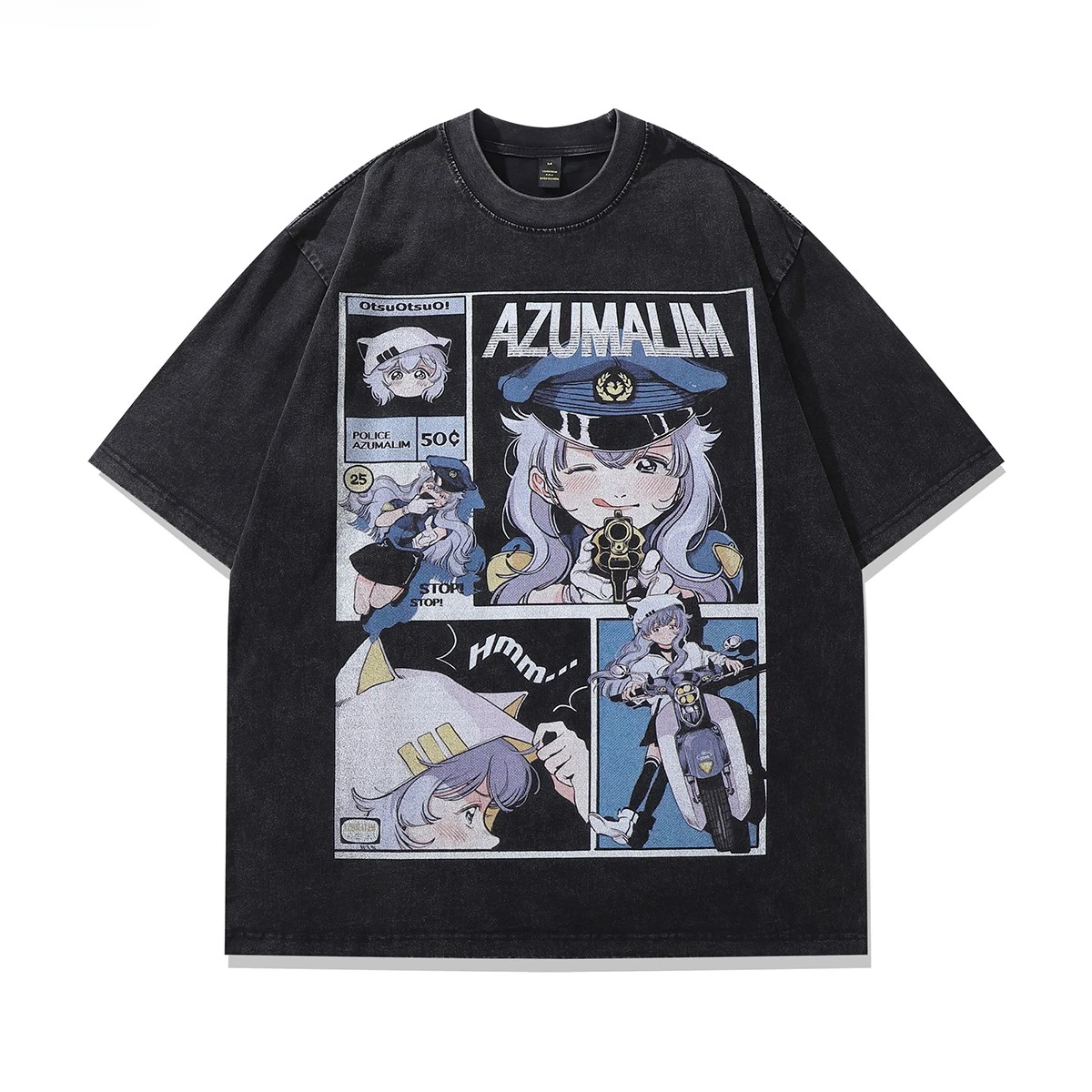 Men's Pure Cotton Washed Retro Printed Short-sleeved T-shirt Casual Loose Animation Printed Men's and Women's Trend Tops 4