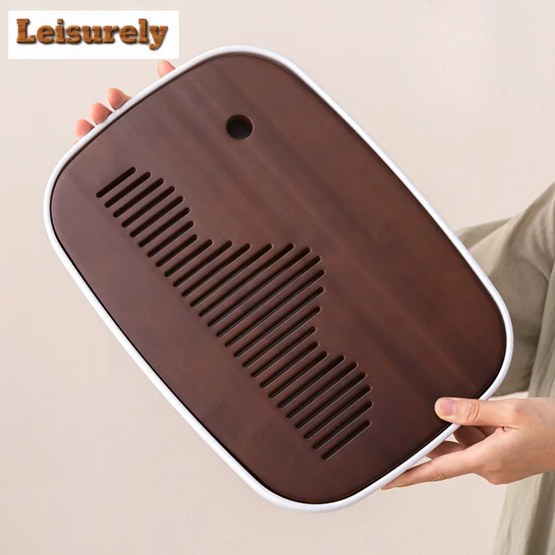 Walnut Color Bamboo Tea Tray With Water Storage Drainage Tea Table Tea Tray For Household Office Home Tea Set Accessory