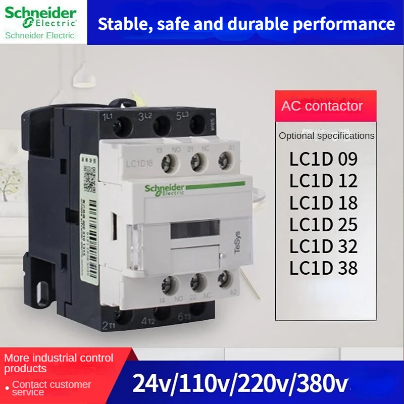 Schneider-contactor tripolar de 220v CA, 3 P, 3 fases, 3 polos, 50/60Hz, LC1D25, LC1D32, LC1D38, voltaje de bobina de 24v, 110V, 220V, 380