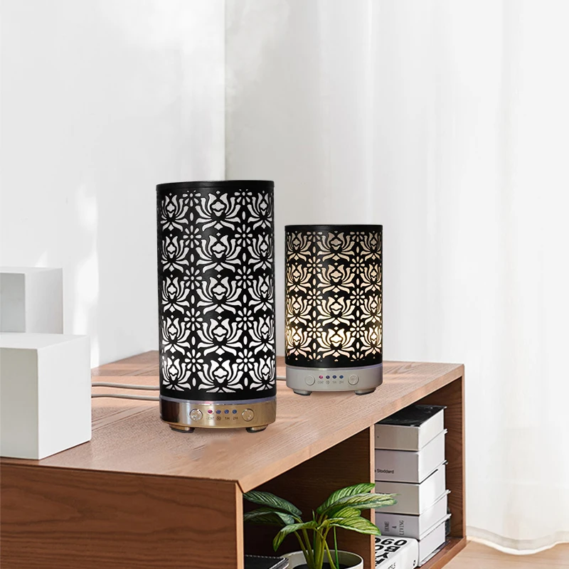 

100ML Ultrasonic Air Humidifier Aromatherapy Essential Oil Diffuser Red Lotus Copper Long Tube 7 Color LED Night Light lamp