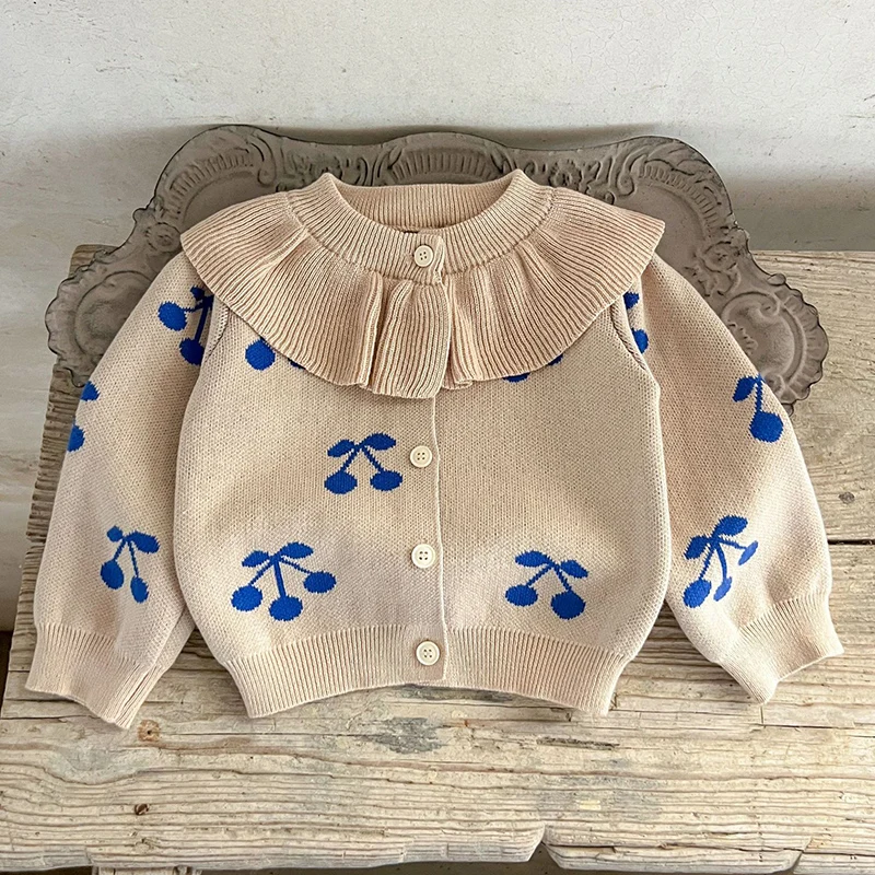 New Autumn Baby Girl Clothing Newborn Baby Girls Sweater Coat Long Sleeved Print Toddler Girl Knitting Cardigan