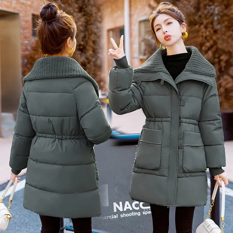 2023 Winter New Lamb Wool Splicing Cotton-padded Jacket Women Slim Large Size Cotton-padded Jacket Fashion High-grade Thickening