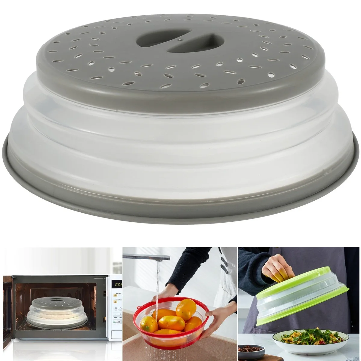 Microwave Splatter Cover Collapsible Food Plate Cover Drainer