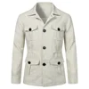 Mens Coats Safari Jacket Linen British Retro Gentry Suit Pockets Outerwear Fashion Solid Color Male Tops Ropa Hombre 2