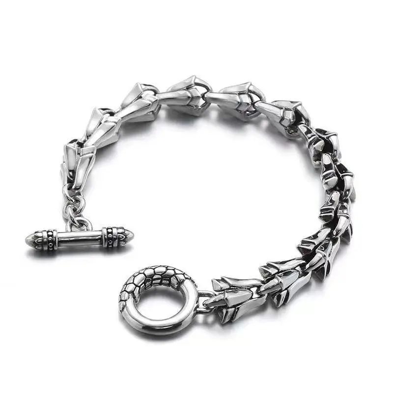 

New Dark Dragon Bone OT Buckle Bracelet Personalized Punk Made Old Style Simple and Dominant