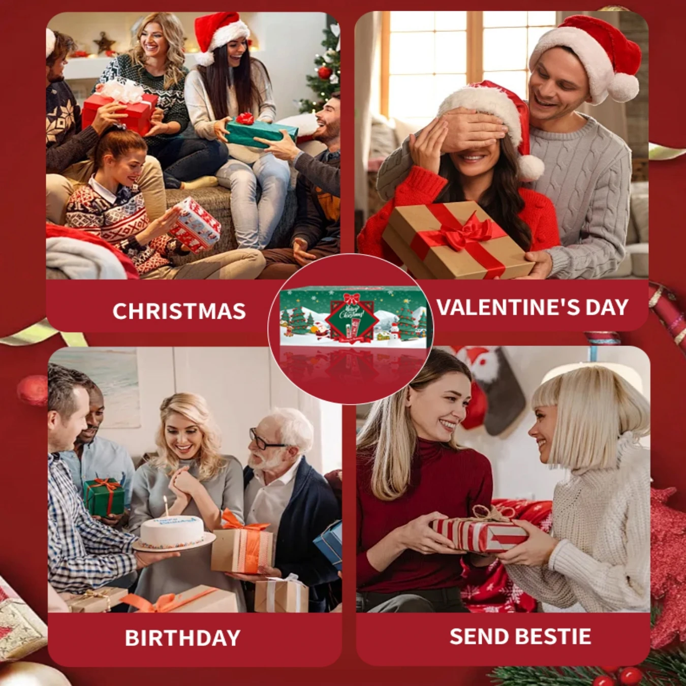 Festive Holiday Gift Set - 120-Piece Collection: Lip Balms, Hand Creams, Greeting Cards, and Gift Bags