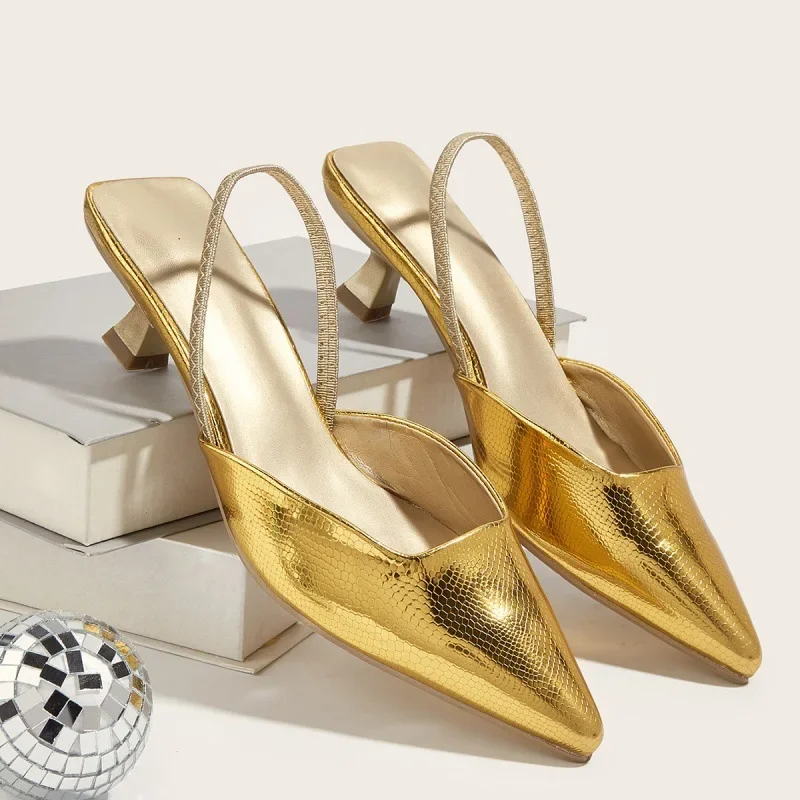 

Женские босоножки с принтом змеиной кожи, открытые сандалии на низком каблуке с острым носком и открытой пяткой, лето 2024