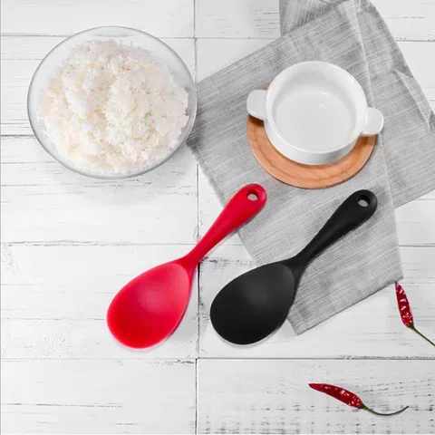 

Non-stick Food Grade Kitchen Accessories Silicone Cooking Tools Solid Color Rice Spoon Heat-resistant Long-handled