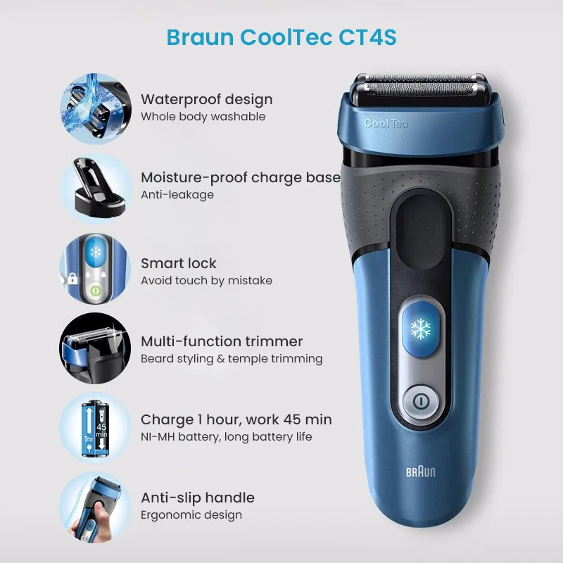Original Braun CT4s Electric Shaver CoolTech Shaving Machine for Man Beard Removal Dry Wet Use Fast Charging