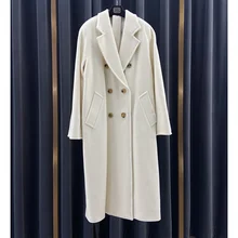 

cashmere coat female medium long classic double line button wool coat woman winter coat woman long coat