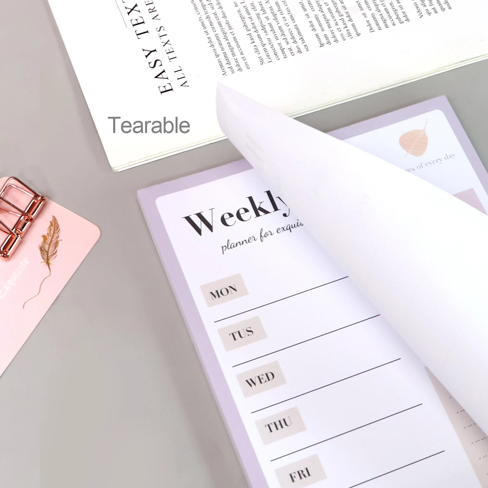 Bloc To-Do List Hebdomadaire A5 – 52 Feuilles Non Datées – Planificateur Quotidien Détachable – Bureau, Études – Rose