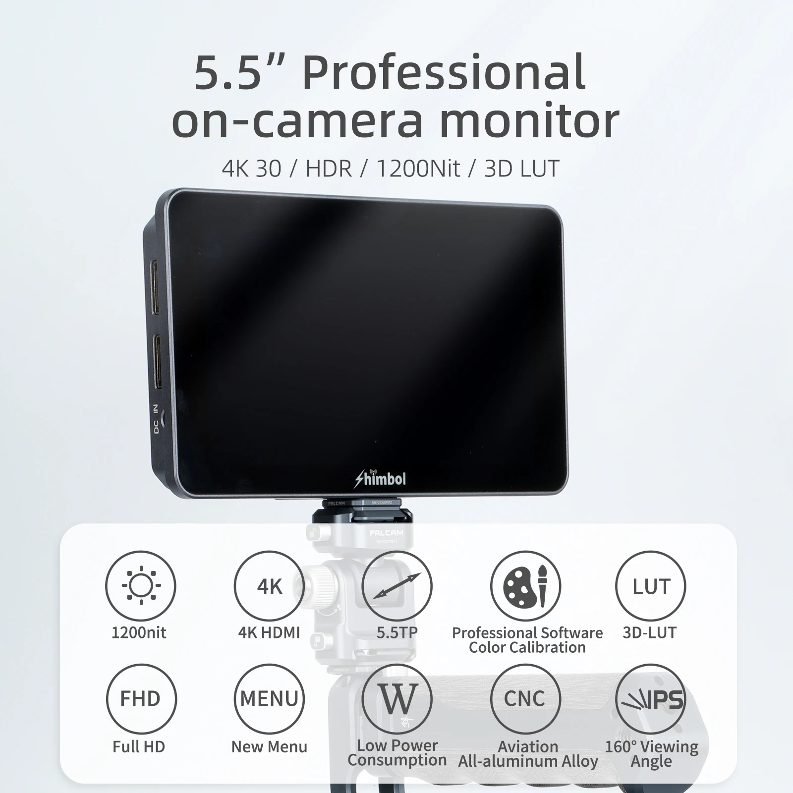 SHIMBOL M5 Professional on-camera monitor 5.5" 4K silm lightweight 1200nits brightness touchscreen to photographer shooting