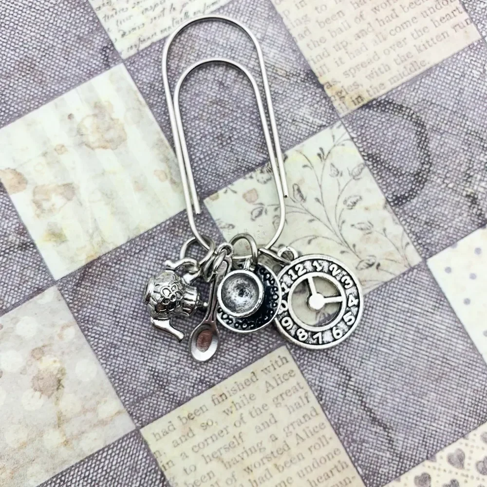Vintage Siver Teatime Paper Clips Cute Bookmark Ins Style Book Decoration Notebook Planner Accessories paper clips,mini bookmark