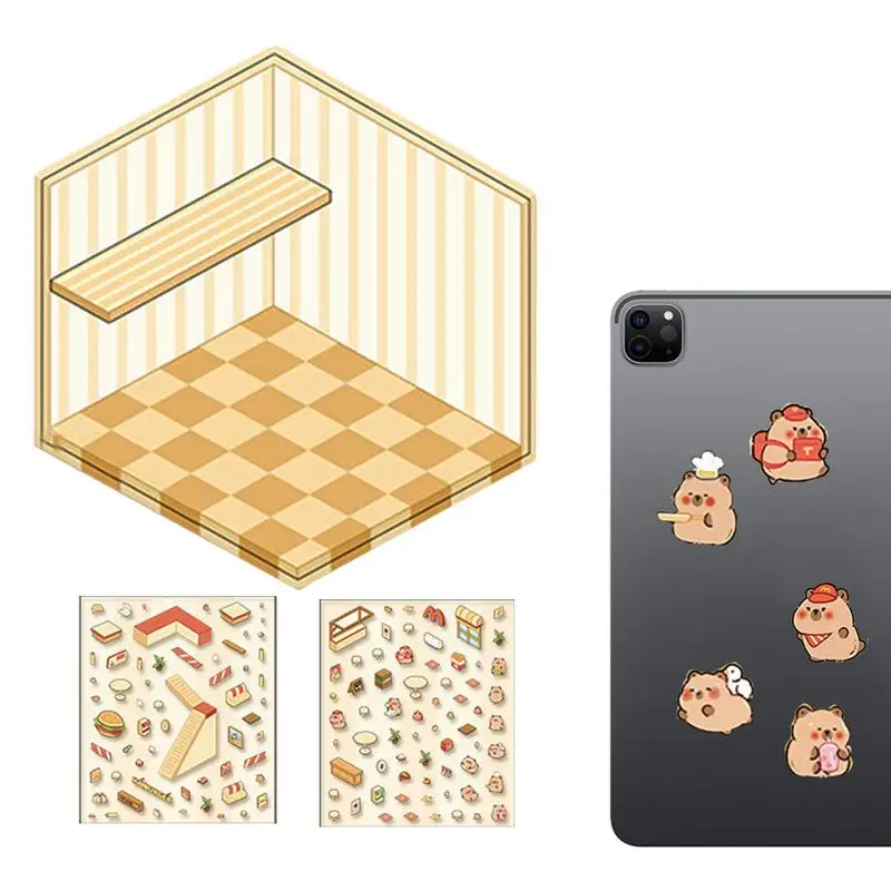 Fun 3D Cartoon Stickers Cute Miniature Scene Stickers Capybara Stereoscopic Visual Stacking House Sticker For Cups Phone Wall 3d stickers 3d wall stickers