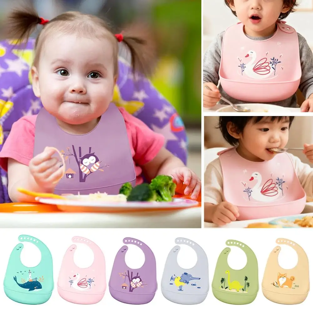 Silicone Baby Bib Waterproof Kids Boy Girl Feeding Stuff Adjustable Feeding Apron Food Grade Cartoon Burp Scarf Toddler Burp Bib 2